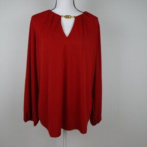 Ralph Lauren Logo Detail Top Women's Plus Size 1X Red Long Sleeve V-Neck